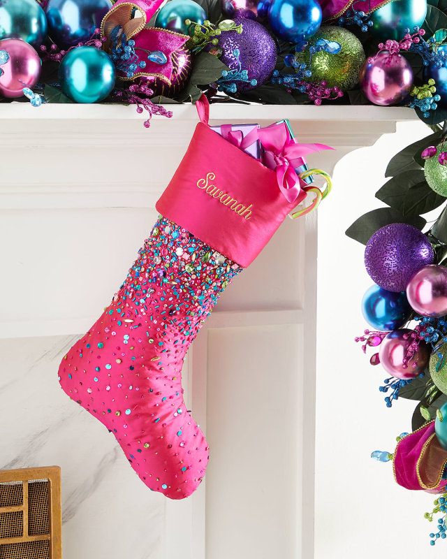 Personalized Bright Holiday Jeweled Stocking